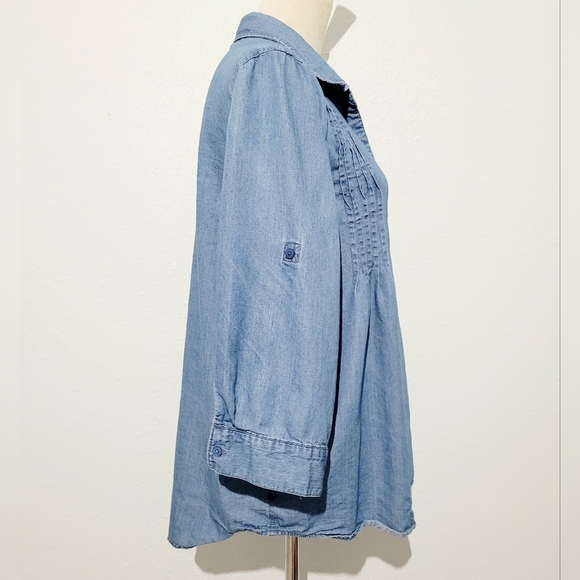 Gloria Vanderbilt Women’s Denim Chambray Button Front Tunic Shirt Top L Large - Picture 3 of 11